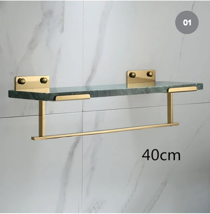 White Marble Bathroom Shelf For Cosmetics Gold Bath Shower Shelving Wall Mounted Elegant Marble Slab Modern Luxury Brass Fittings Bathroom Storage