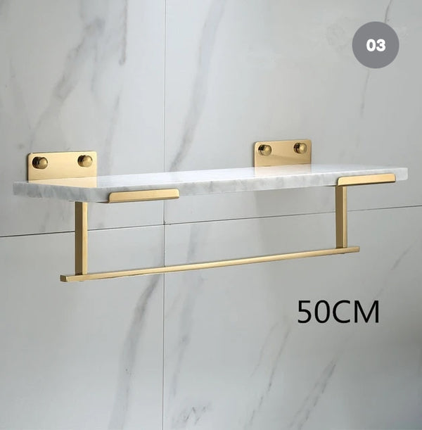 White Marble Bathroom Shelf For Cosmetics Gold Bath Shower Shelving Wa ...