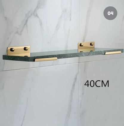 White Marble Bathroom Shelf For Cosmetics Gold Bath Shower Shelving Wall Mounted Elegant Marble Slab Modern Luxury Brass Fittings Bathroom Storage