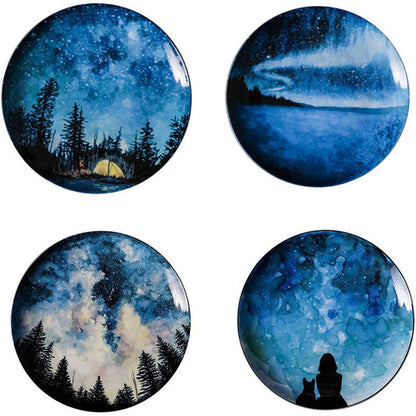 Deep Blue Starry Night Skies Designer Handmade Bone China Modern Ceramic Tableware Breakfast And Dinner Plates