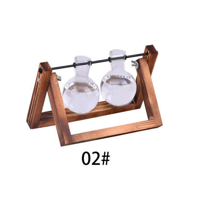 Beautiful Terrarium Hanging Glass Plant Vases Desktop Hydroponic Flower Hanging Pots With Wooden Tray Clear Glass House Plant Decor