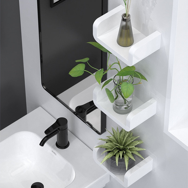 Modern White Bathroom Storage Shelves Cosmetics Holders Shower Rack Kitchen Shelves Bathroom Shower Waterproof Plastic Shelf