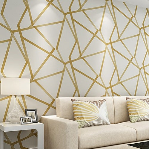Gold Shimmer Geometric Abstract Wallpaper For Salon Boutique Modern Office Contemporary Living Room Bedroom Glam Home Decor