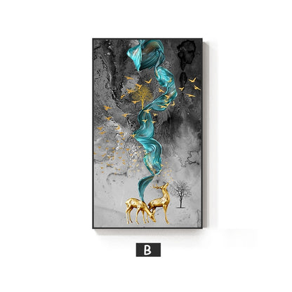 Lucky Golden Deer Abstract Nordic Contemporary Wall Art Paintings Fine Art Canvas Prints Luxury Pictures Modern Home Office Decor