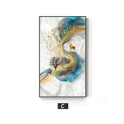 Lucky Golden Deer Abstract Nordic Contemporary Wall Art Paintings Fine Art Canvas Prints Luxury Pictures Modern Home Office Decor