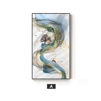 Lucky Golden Deer Abstract Nordic Contemporary Wall Art Paintings Fine Art Canvas Prints Luxury Pictures Modern Home Office Decor
