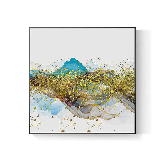 Abstract Golden Mountain Reflections Fine Art Canvas Prints Blue And Gold Contemporary Wall Art For Modern Home Or Office