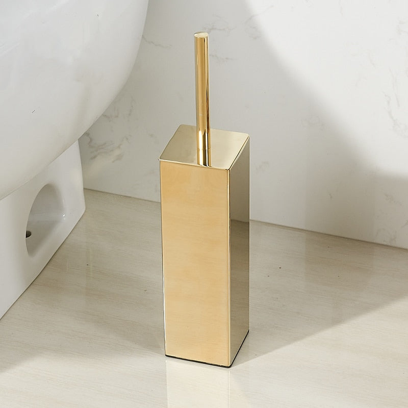 Luxury Brushed Gold Toilet Brush Set Stainless Steel Toilet Bowl Cleaner Brush And Holder Set Gold Silver & Black Bathroom Set