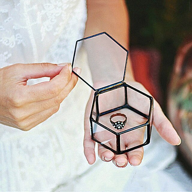 Nordic Style Geometric Polygon Transparent Gold And Glass Jewelry Storage Box Desktop Display Succulents Cactus Plant Pot