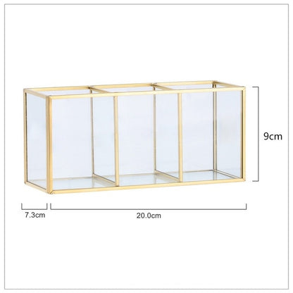 Luxury Nordic Cosmetics Makeup Storage Box Lipstick Brush Eyebrow Pencil Organizer Glass And Brass Jewelry Case For Salon Bedroom Vintage Handmade Home Decor