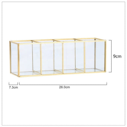 Luxury Nordic Cosmetics Makeup Storage Box Lipstick Brush Eyebrow Pencil Organizer Glass And Brass Jewelry Case For Salon Bedroom Vintage Handmade Home Decor