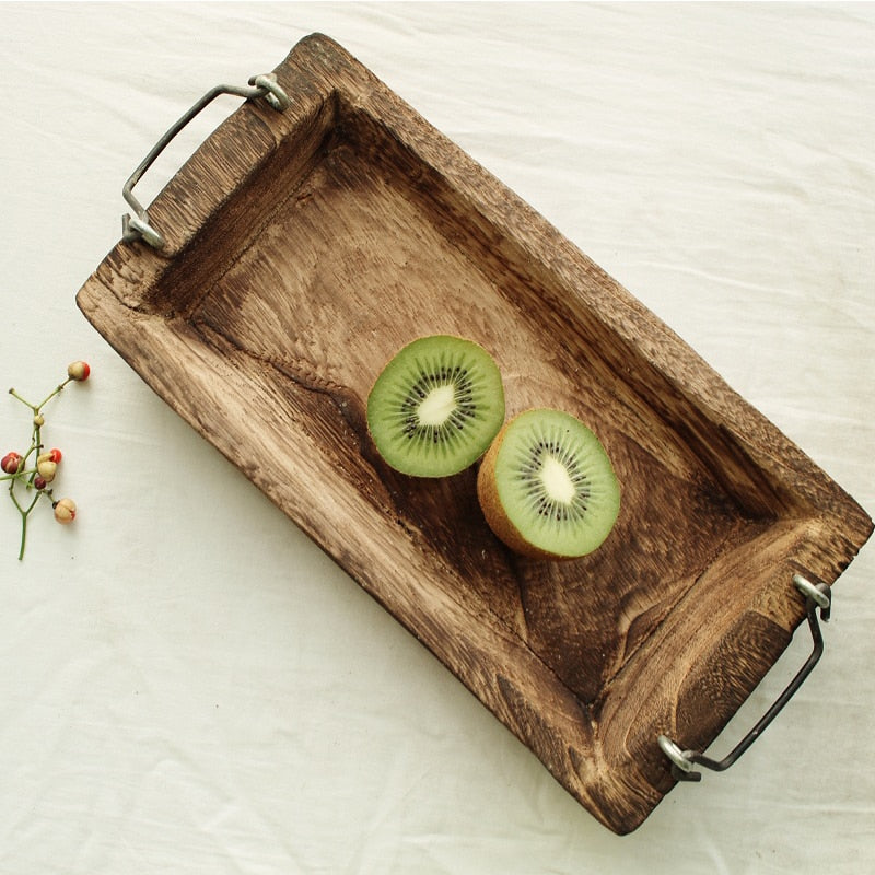 Rustic Wood Log Tray Natural Vintage Wooden Serving Tray Decorative Table Fixture For Fruits Vegetables Snacks Dessert Etc Handmade Festive Table Decoration