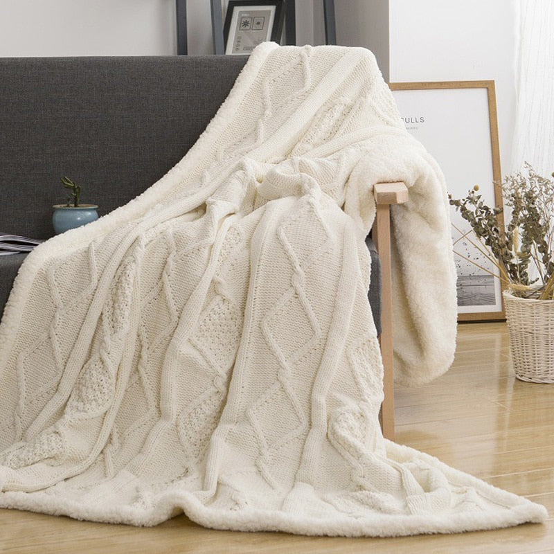 Plush Chenille Knitted Fleece Sofa Throw Extra Thick Blanket Cosy Bedspread Winter Fleece for Bedroom Sofa Throw For Living Room Chairs 2 Sizes 7 Colors