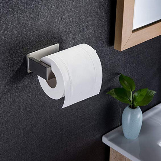 Contemporary Design Toilet Paper Holder Stainless Steel Loo Roll Holder Sturdy Self Adhesive Wall Mounted Bathroom Fitting With Hook To Hold Roll In Place