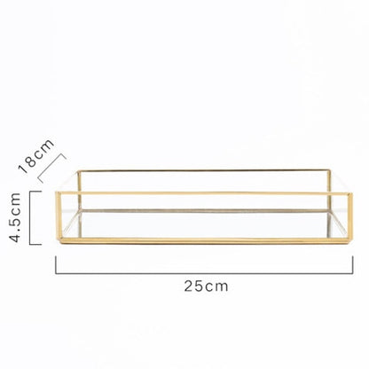 Glass & Brass Geometric Square Tray Nordic Style Geometric Design Makeup Storage Tray Metal Jewelry Display Box Glam Home Decor