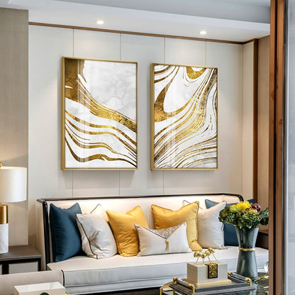 Golden Swirls Modern Abstract Wall Art White Gold Fine Art Canvas Prints Contemporary Art Decor Pictures For Bedroom Living Room Modern Interiors