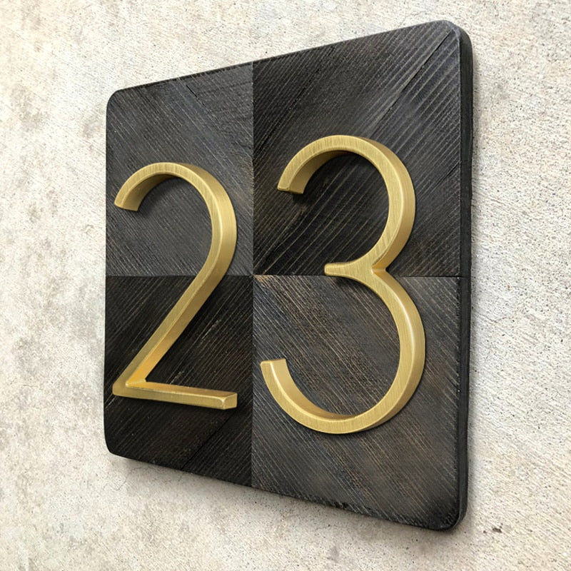 Modern Golden House Numbers 125mm / 5inch Floating Or Flush Mounted Outdoor Signage Satin Brass Numerals For Front Door Numbers #0-9