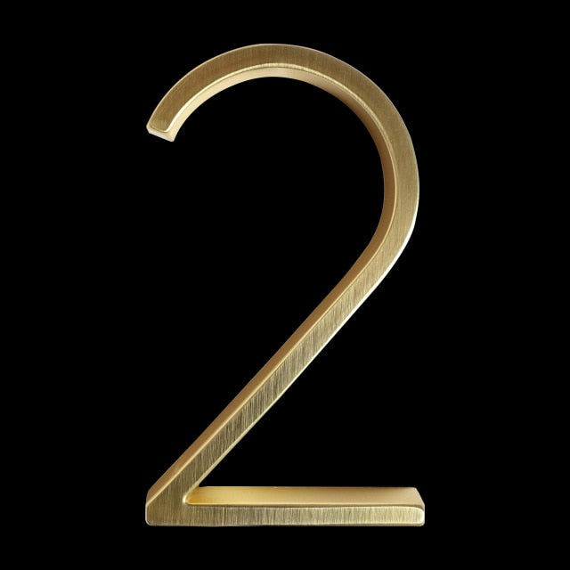 Modern Golden House Numbers 125mm / 5inch Floating Or Flush Mounted Outdoor Signage Satin Brass Numerals For Front Door Numbers #0-9