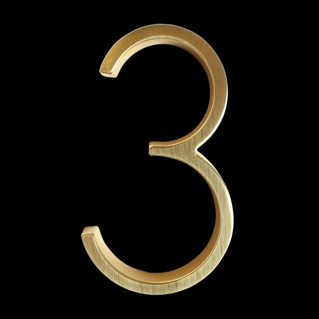 Modern Golden House Numbers 125mm / 5inch Floating Or Flush Mounted Outdoor Signage Satin Brass Numerals For Front Door Numbers #0-9