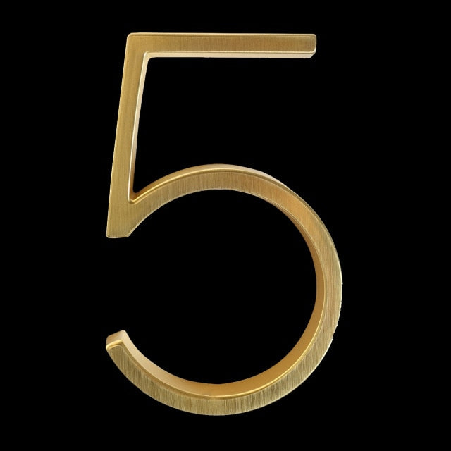 Modern Golden House Numbers 125mm / 5inch Floating Or Flush Mounted Outdoor Signage Satin Brass Numerals For Front Door Numbers #0-9