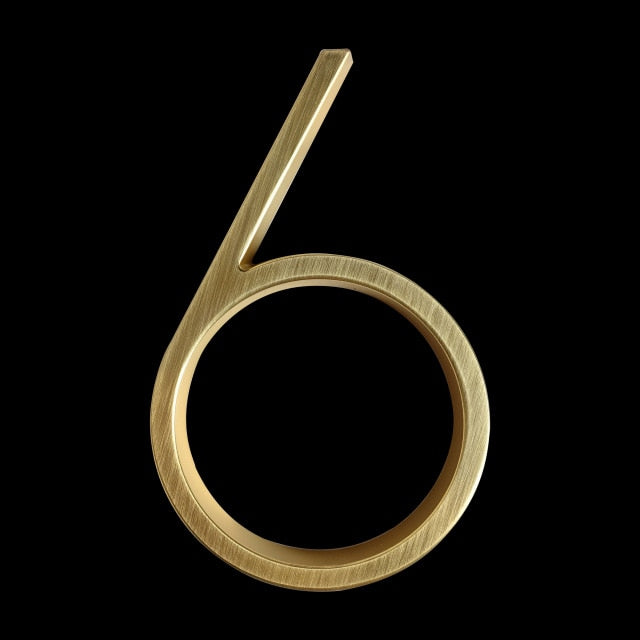 Modern Golden House Numbers 125mm / 5inch Floating Or Flush Mounted Outdoor Signage Satin Brass Numerals For Front Door Numbers #0-9