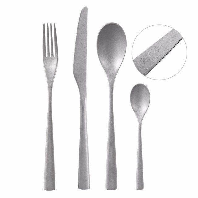 Retro Stainless Steel Cutlery Silver Gold Knife Fork Spoon Dinner Sets Old Fashioned Contemporary Modern Gold Tableware 4Pcs/set