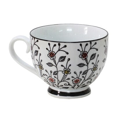 Lovely Hand Painted Floral Ceramic Breakfast Tea Coffee Mug Large Tea Cup Porcelain Coffee Cup Country Farmhouse Drinkware 1Pc 400ml