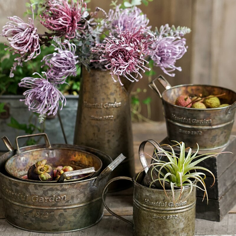 Vintage Retro Metal Vase Fruit Storage Basket With Handles For Flowers Fruit Herbs Antique Farmhouse Rustic Storage Trays