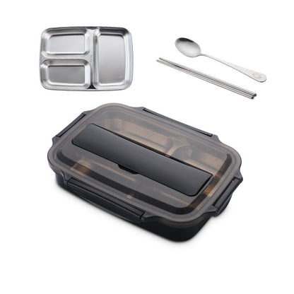 Stainless Steel Leak-Proof Lunch Box Partitioned Meal Container With Spoon Portable Dinnerware Bento Box Lunch Boxes For Travel Picnics