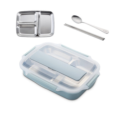 Stainless Steel Leak-Proof Lunch Box Partitioned Meal Container With Spoon Portable Dinnerware Bento Box Lunch Boxes For Travel Picnics