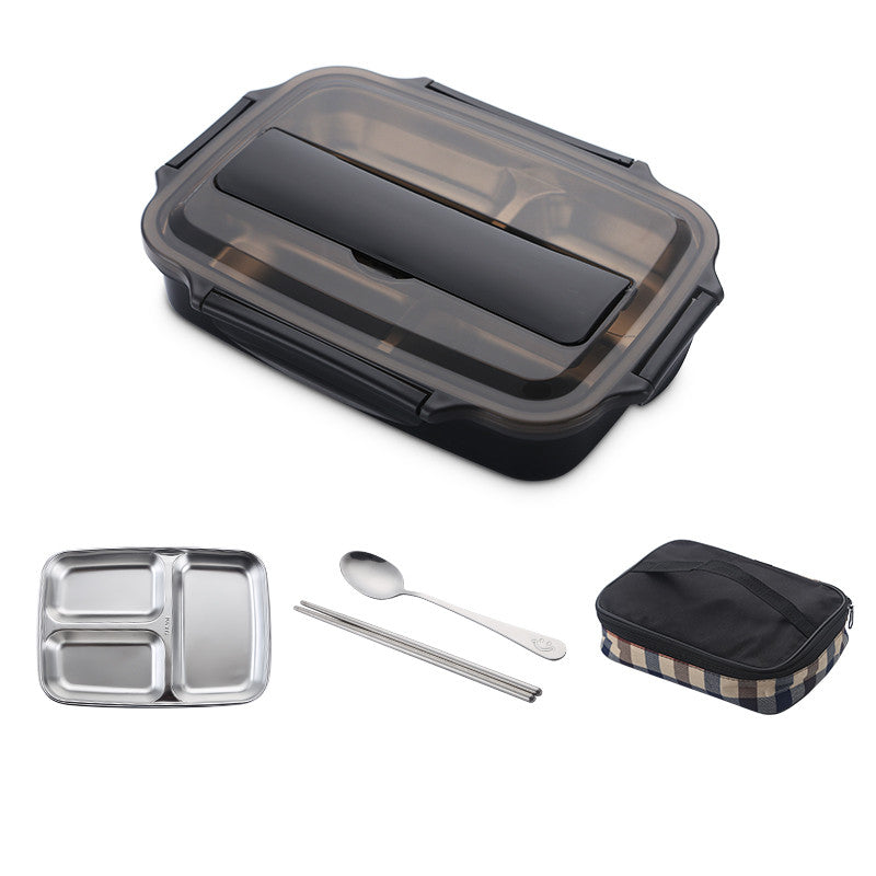 Stainless Steel Leak-Proof Lunch Box Partitioned Meal Container With Spoon Portable Dinnerware Bento Box Lunch Boxes For Travel Picnics