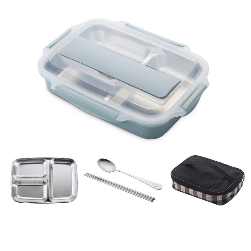 Stainless Steel Leak-Proof Lunch Box Partitioned Meal Container With Spoon Portable Dinnerware Bento Box Lunch Boxes For Travel Picnics