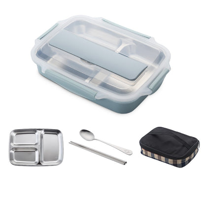 Stainless Steel Leak-Proof Lunch Box Partitioned Meal Container With Spoon Portable Dinnerware Bento Box Lunch Boxes For Travel Picnics