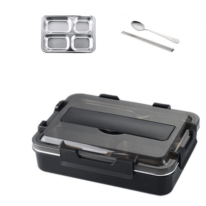 Stainless Steel Leak-Proof Lunch Box Partitioned Meal Container With Spoon Portable Dinnerware Bento Box Lunch Boxes For Travel Picnics
