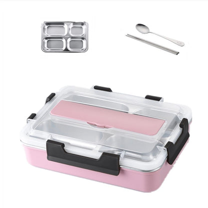 Stainless Steel Leak-Proof Lunch Box Partitioned Meal Container With Spoon Portable Dinnerware Bento Box Lunch Boxes For Travel Picnics