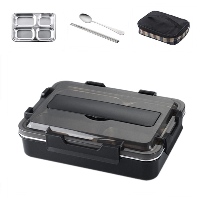 Stainless Steel Leak-Proof Lunch Box Partitioned Meal Container With Spoon Portable Dinnerware Bento Box Lunch Boxes For Travel Picnics