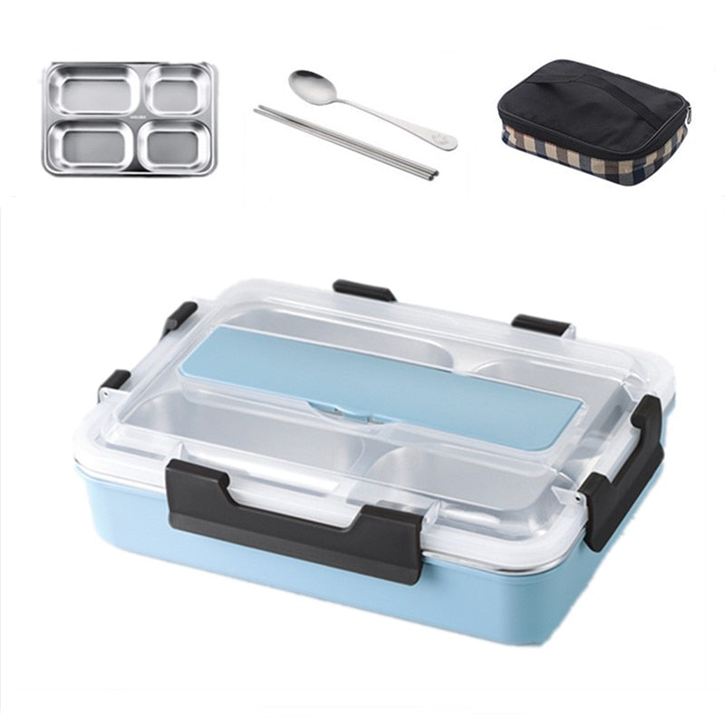 Stainless Steel Leak-Proof Lunch Box Partitioned Meal Container With Spoon Portable Dinnerware Bento Box Lunch Boxes For Travel Picnics