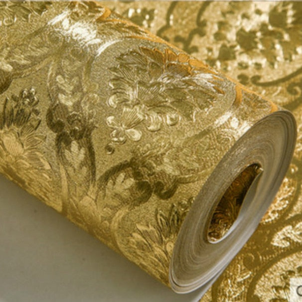 Luxurious Gold Damask Wallpaper Embossed Metallic Patterned Premium Wall Covering For Boutique Home Shop Salon Decor