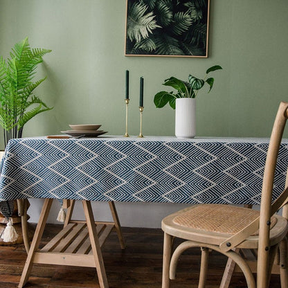 Modern Rustic Tablecloth For Dining Room Banquet Table Cover Rectangular Geometric Patterned Jacquard Weave With Tassels For Kitchen Table Stylish Home Decor