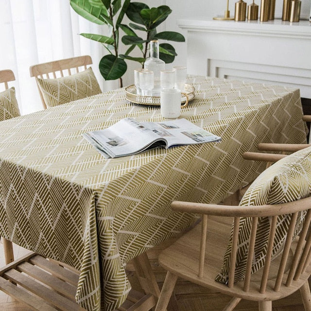 Modern Rustic Tablecloth For Dining Room Banquet Table Cover Rectangular Geometric Patterned Jacquard Weave With Tassels For Kitchen Table Stylish Home Decor
