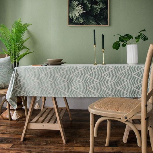Modern Rustic Tablecloth For Dining Room Banquet Table Cover Rectangular Geometric Patterned Jacquard Weave With Tassels For Kitchen Table Stylish Home Decor