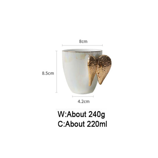 Angel Wings Coffee Mug Cute White Ceramic Personal Coffee Mug With Golden Angels Wings Handgrip Stylish Bone China Creative Luxury White Gold Ceramic Mug