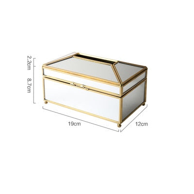 Luxury Handmade Nordic Tissue Box Metal Brass And Glass Mirror Decorative Napkin Dispenser For Table Desktop Storage Box For Cosmetics Makeup Accessories etc