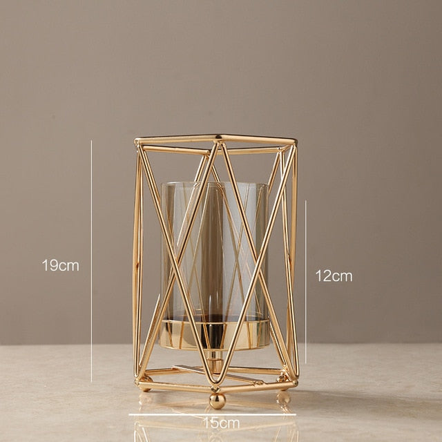Stylish Geometric Metal And Glass Vase Nordic Style Living Room Decoration Rustic Brass Vases For Flower Arrangement Trending Latest Home Interior Decor