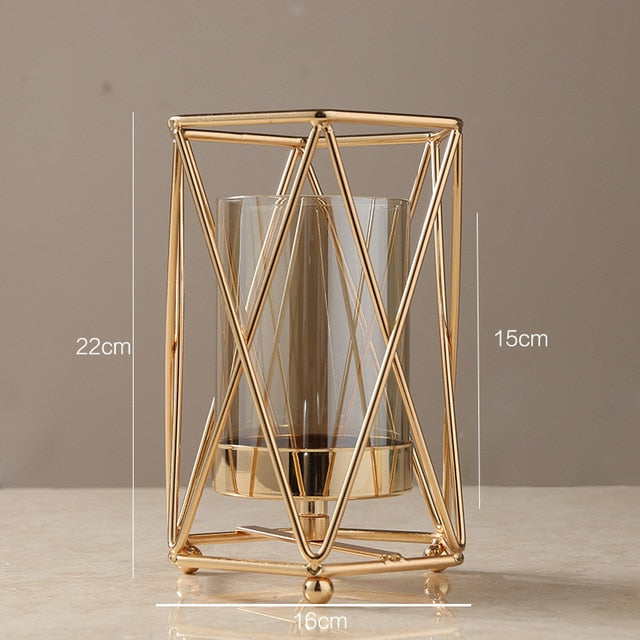 Stylish Geometric Metal And Glass Vase Nordic Style Living Room Decoration Rustic Brass Vases For Flower Arrangement Trending Latest Home Interior Decor