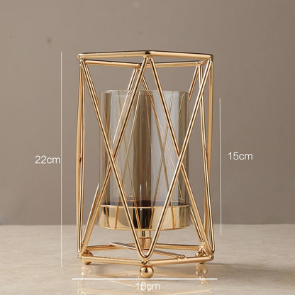 Stylish Geometric Metal And Glass Vase Nordic Style Living Room Decoration Rustic Brass Vases For Flower Arrangement Trending Latest Home Interior Decor