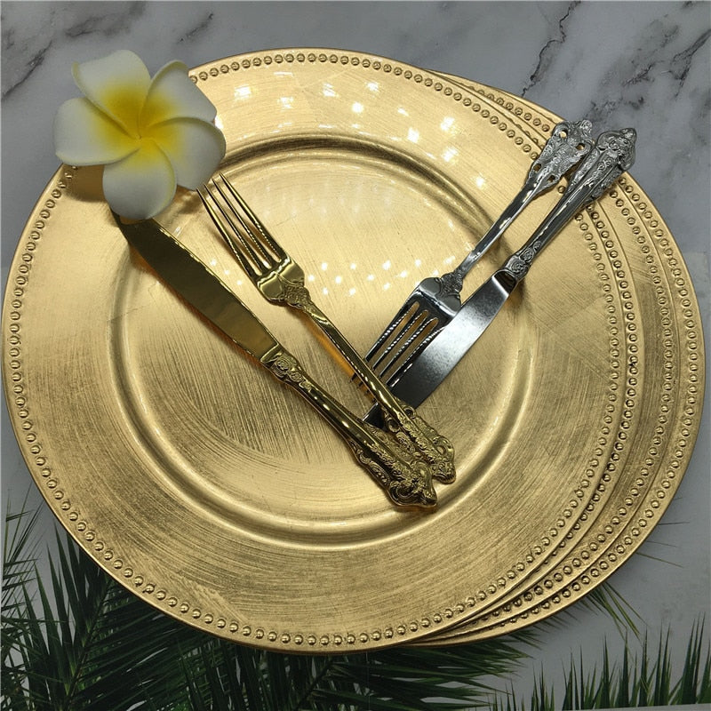 Nordic Gold Charger Plastic Plates  Pearl  Tray Decorative Salad Fruit Wedding Plates Dinner  Kitchen Plates