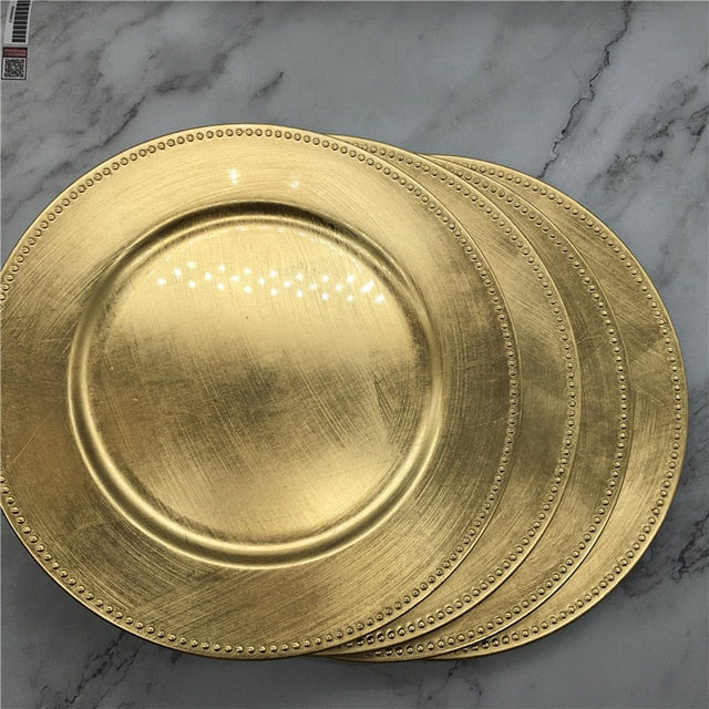 Nordic Gold Charger Plastic Plates  Pearl  Tray Decorative Salad Fruit Wedding Plates Dinner  Kitchen Plates