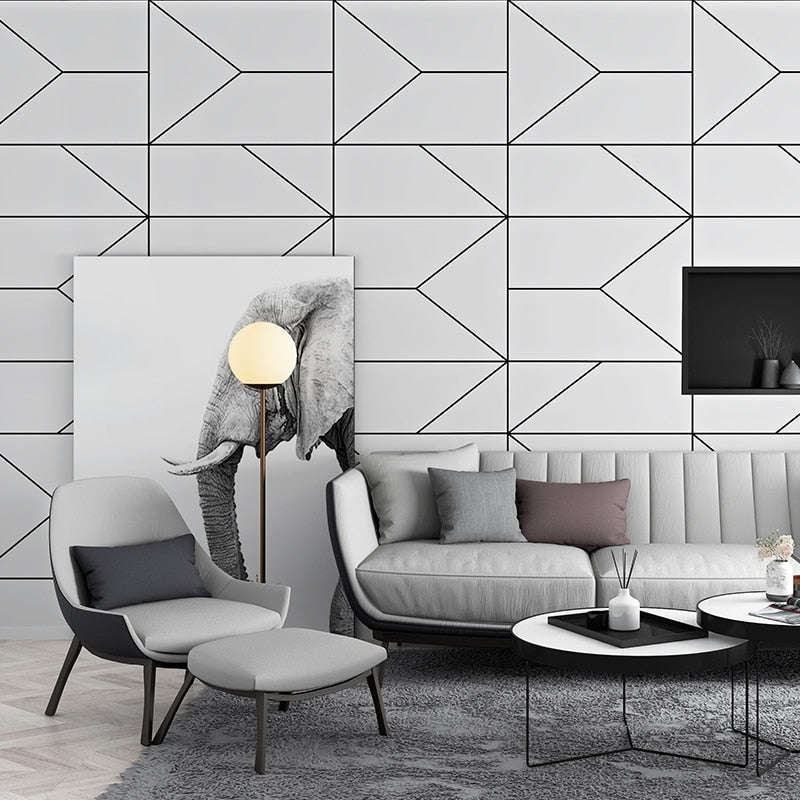 Modern Black White Geometric Design Wallpaper For Home Office Wall Decor Stylish Wall Covering For Living Room Behind TV Trending Home Interior Decor