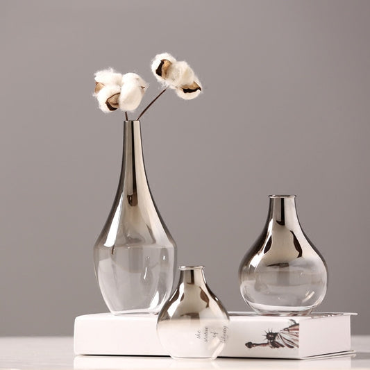 Luxury Silver Gradient Glass Vase Desktop Terrarium For Flowers Vases For Dried Flower Display Cute Tabletop Decoration For Living Room Home Decor